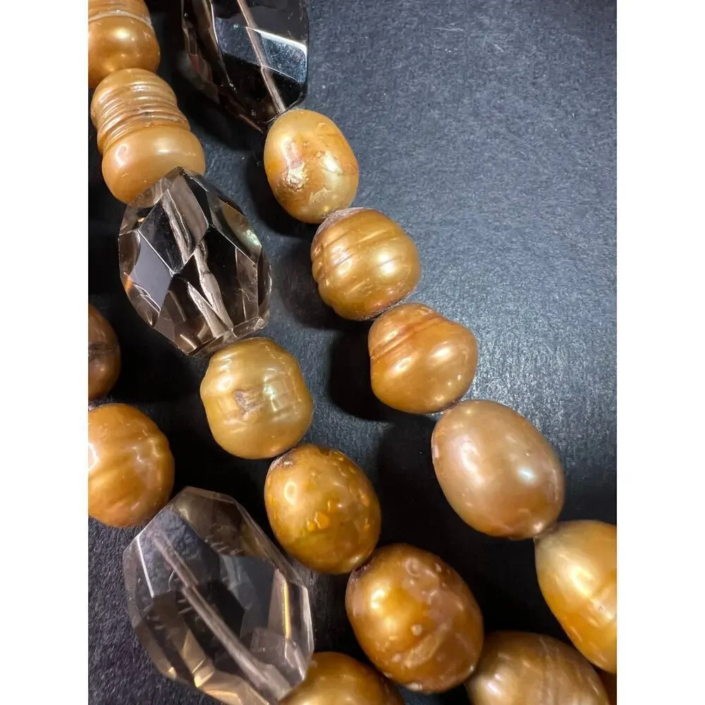 NEW smoky quartz and pearl multi strand necklace with sterling silver clasp
